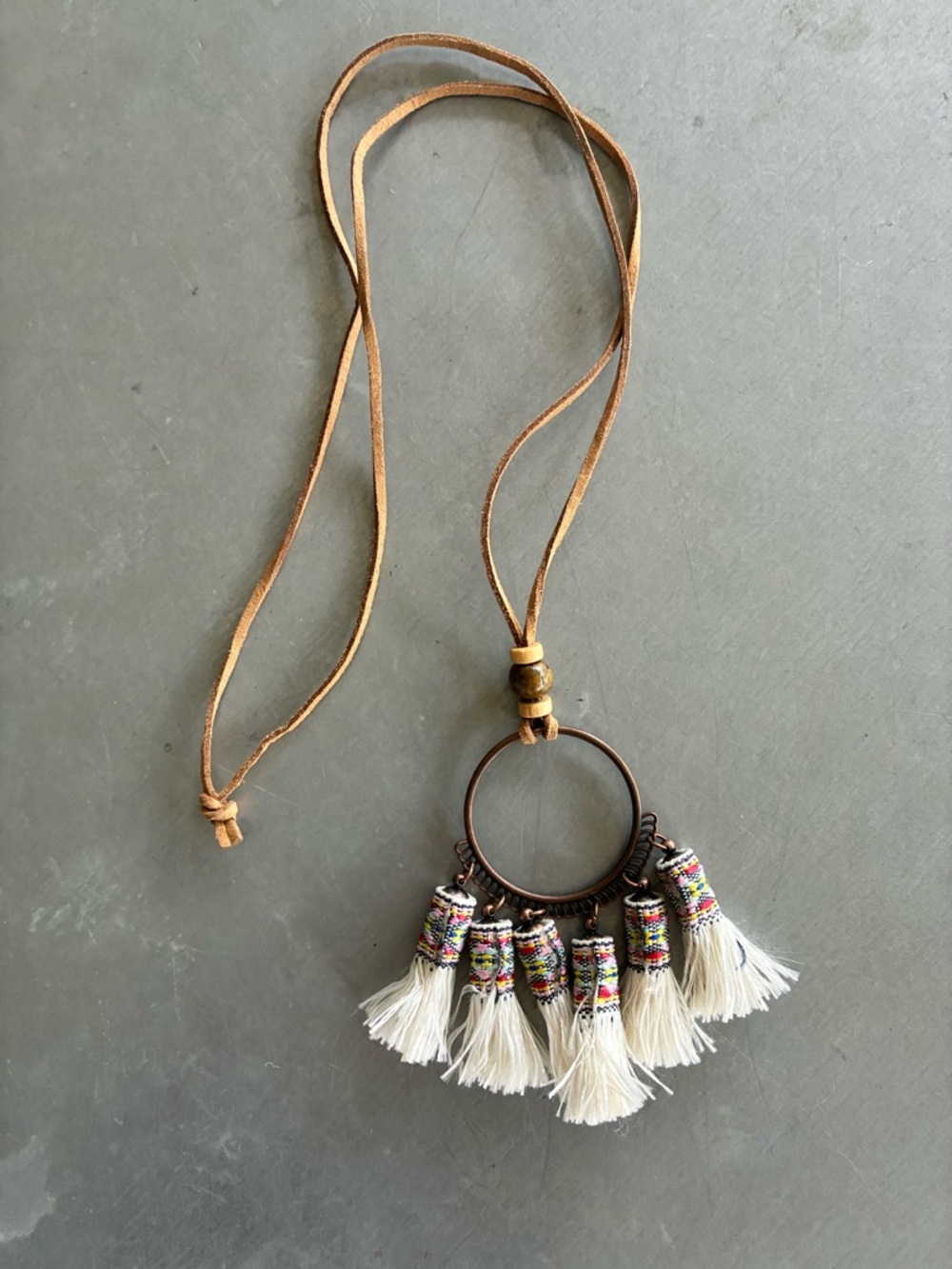 Boho Tassel Pendant Necklace in Brown and Cream
